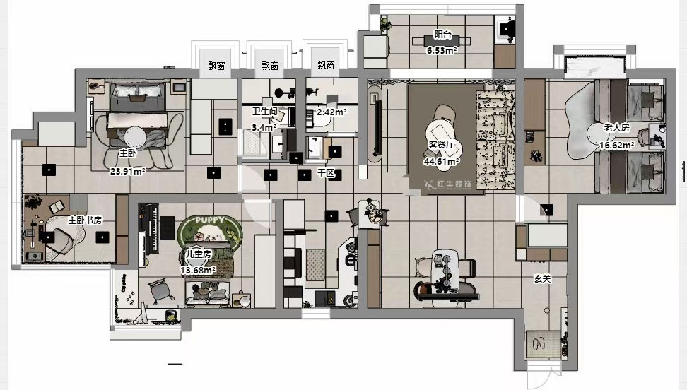 孟憲濤|龍園北路80號(hào)1-2706-130㎡-現(xiàn)代簡(jiǎn)約風(fēng)格|4室2廳2衛(wèi)|老房裝修|定制家|全包16萬(wàn)|00_03平面彩圖