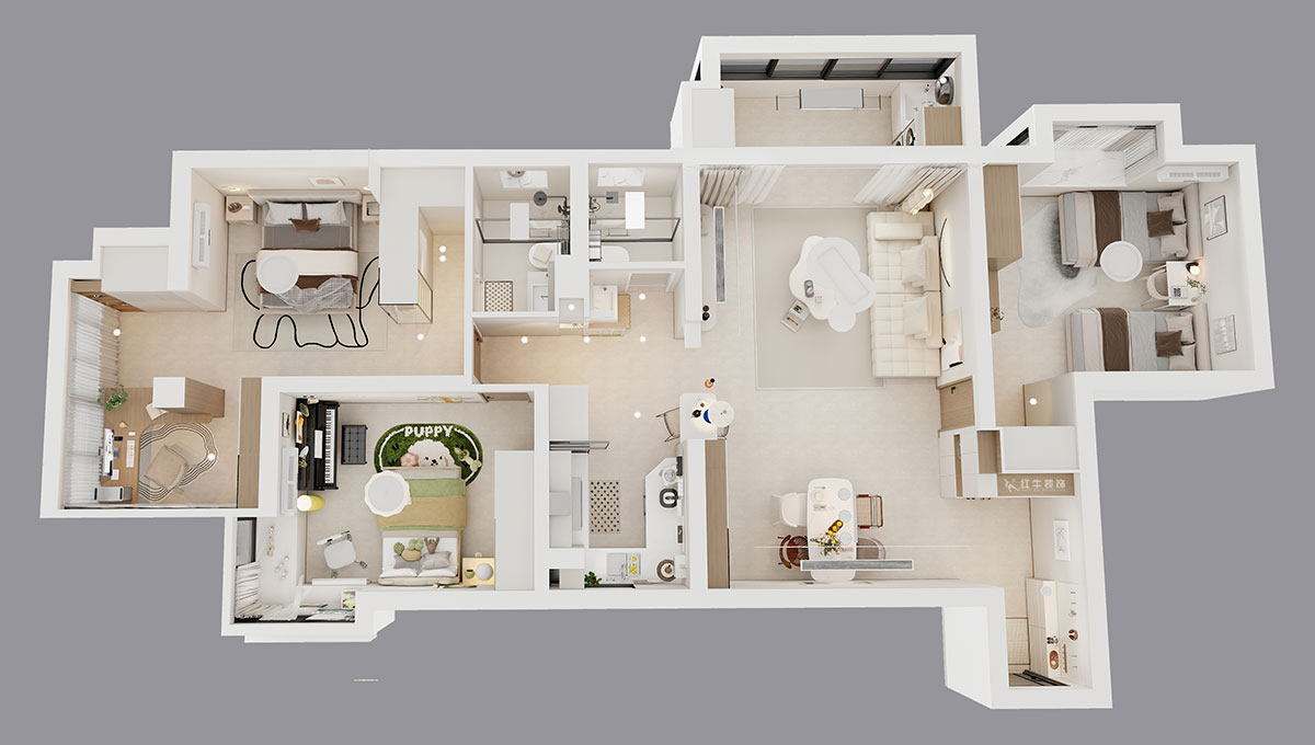 孟憲濤|龍園北路80號(hào)1-2706-130㎡-現(xiàn)代簡(jiǎn)約風(fēng)格|4室2廳2衛(wèi)|老房裝修|定制家|全包16萬(wàn)|00_04鳥瞰圖