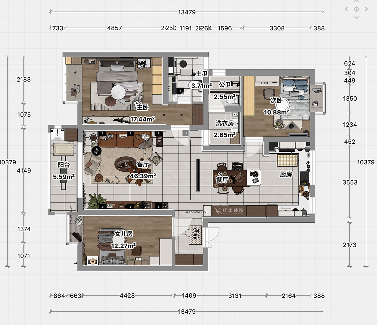 顧娟|紫金明珠4幢202室-120㎡-現(xiàn)代簡約風(fēng)格|3室2廳2衛(wèi)|舊房裝修|定制家|全包17萬|00_04平面彩圖