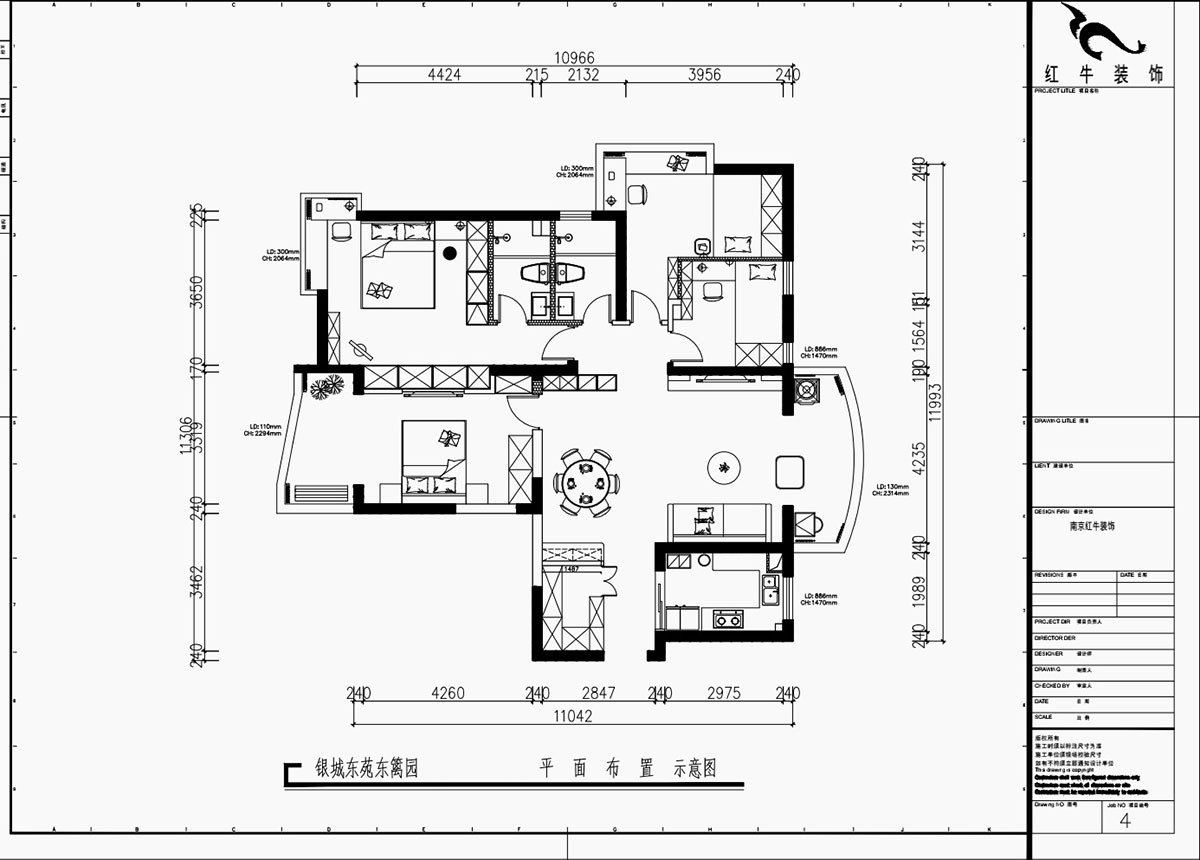 魏利利|銀城東苑東籬園2幢103室-135㎡-簡約風格|4室2廳2衛(wèi)|毛坯裝修|定制家|全包24萬|00_02平面布置圖
