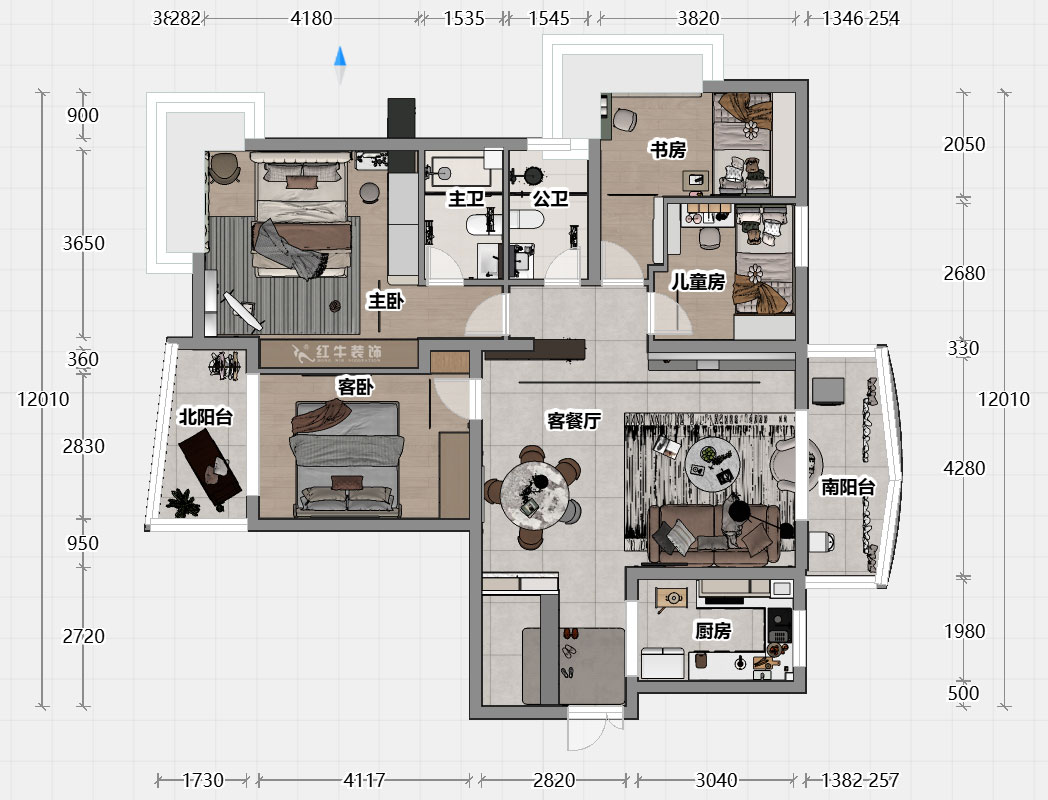 魏利利|銀城東苑東籬園2幢103室-135㎡-簡約風格|4室2廳2衛(wèi)|毛坯裝修|定制家|全包24萬|00_04平面彩圖