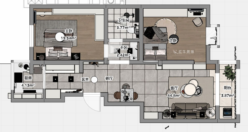 朱彥|怡水嘉園3幢11號101室-100㎡-現代簡約風格|2室2廳1衛(wèi)|老房改造|定制家|全包12萬|00_03平面彩圖