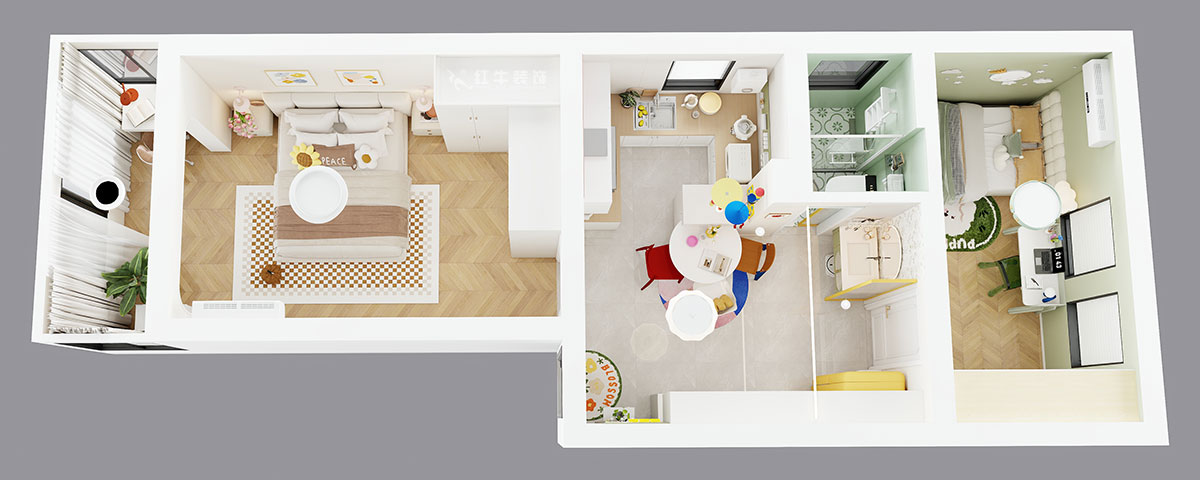 朱彥|淮海新村7-28-702-57㎡-現代風格|2室1廳1衛(wèi)|老房改造|定制家|全包8萬|00_04鳥瞰圖