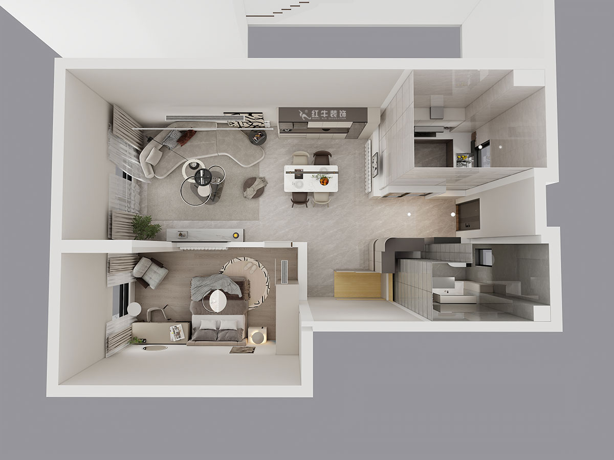 吳波|華府國際43-1-707-148㎡-輕法風(fēng)格|復(fù)式|4室2廳3衛(wèi)|舊房裝修|定制家|全包18萬|00_07一樓鳥瞰圖