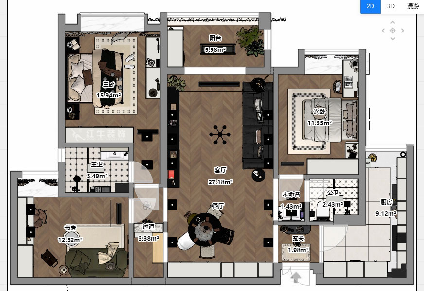 魏明花｜匯錦國際6-1-1402-125㎡-法式復古風格｜3室2廳2衛(wèi)｜二手房裝修｜定制家｜全包16