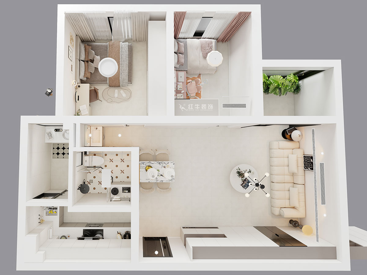 朱明琪｜金鼎灣花園1-2-2004-87㎡-現(xiàn)代簡約風(fēng)格｜2室2廳1衛(wèi)｜老房裝修｜定制家｜全包10萬｜00_04鳥瞰圖