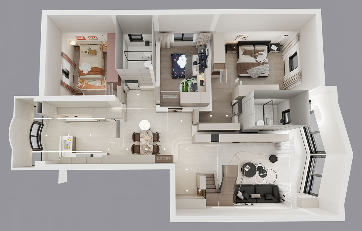 仇美蓉｜梅花山莊36-3-605-132㎡-簡(jiǎn)約風(fēng)格｜3室2廳2衛(wèi)｜老房裝修｜定制家｜全包18萬(wàn)｜00_06鳥瞰圖