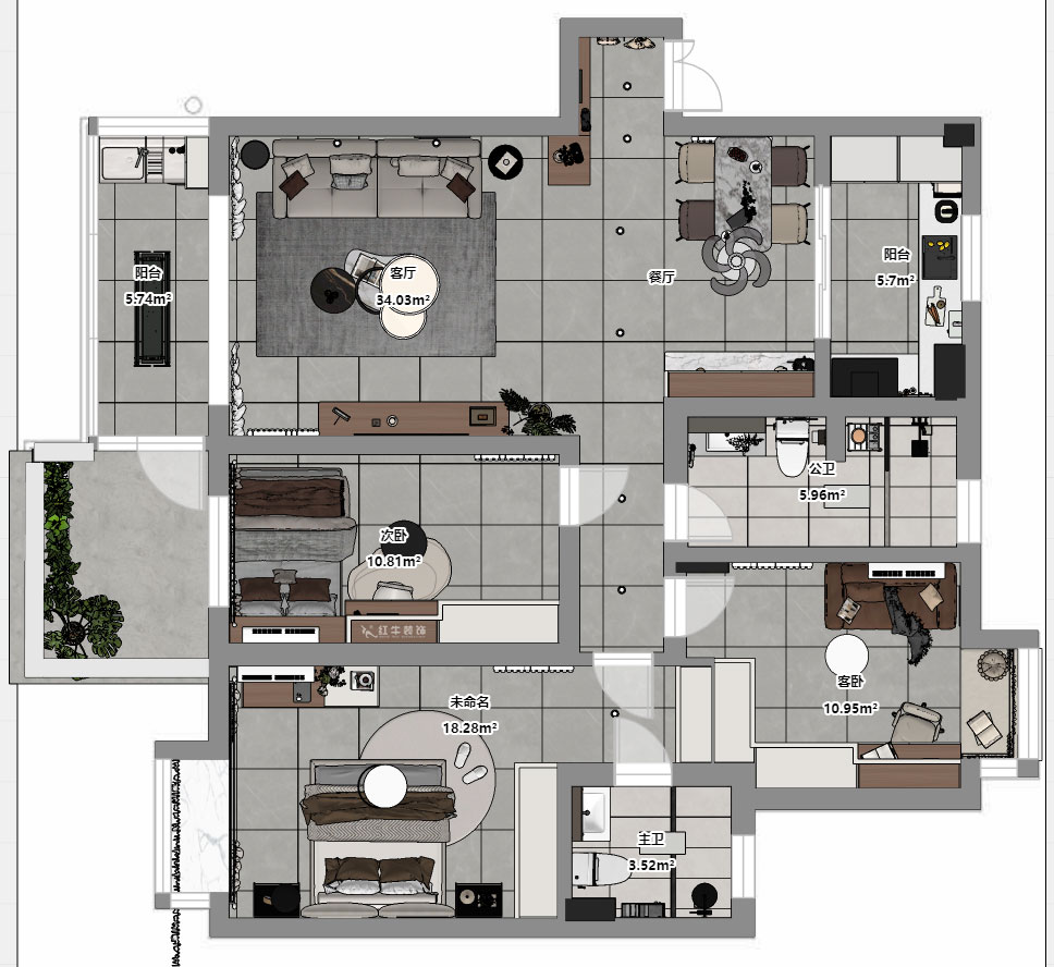 蔣?。厦髦?-1-401-115㎡-現(xiàn)代簡約風(fēng)格｜3室2廳2衛(wèi)｜老房裝修｜定制家｜全包13萬｜00_03平面彩圖