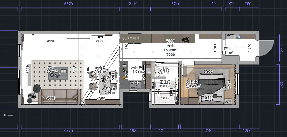 熊皓宇｜城開湯山公館16甲103室-160㎡-現(xiàn)代風格｜復(fù)式｜4室2廳1廚2衛(wèi)2陽臺｜老房裝修｜定制家｜全包｜00_01一層平面彩圖