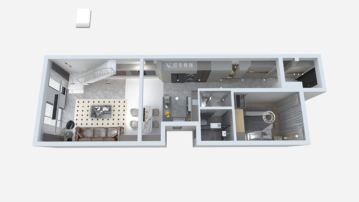 熊皓宇｜城開湯山公館16甲103室-160㎡-現(xiàn)代風格｜復(fù)式｜4室2廳1廚2衛(wèi)2陽臺｜老房裝修｜定制家｜全包｜00_03一層鳥瞰圖
