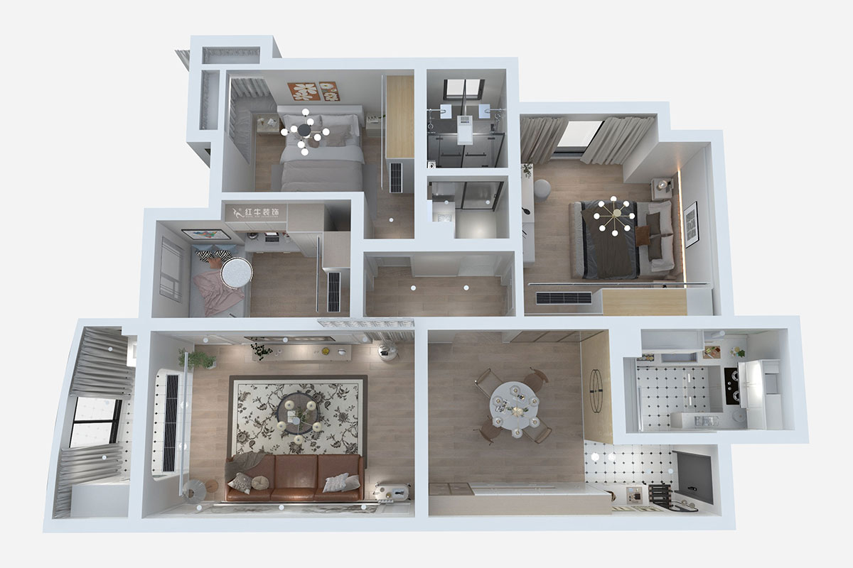 熊皓宇｜恒生名仕嘉園-110㎡-輕法式風(fēng)格｜3室2廳1衛(wèi)｜老房裝修｜定制家｜全包｜00_02鳥瞰圖