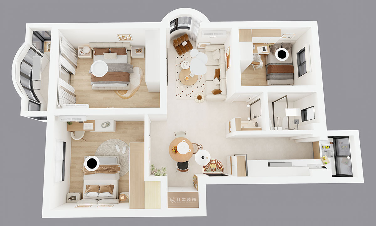 仇美蓉｜裕華新村2-3-406-86㎡-簡約風格｜3室2廳1衛(wèi)｜老房裝修｜定制家｜全包10萬｜00_04鳥瞰圖