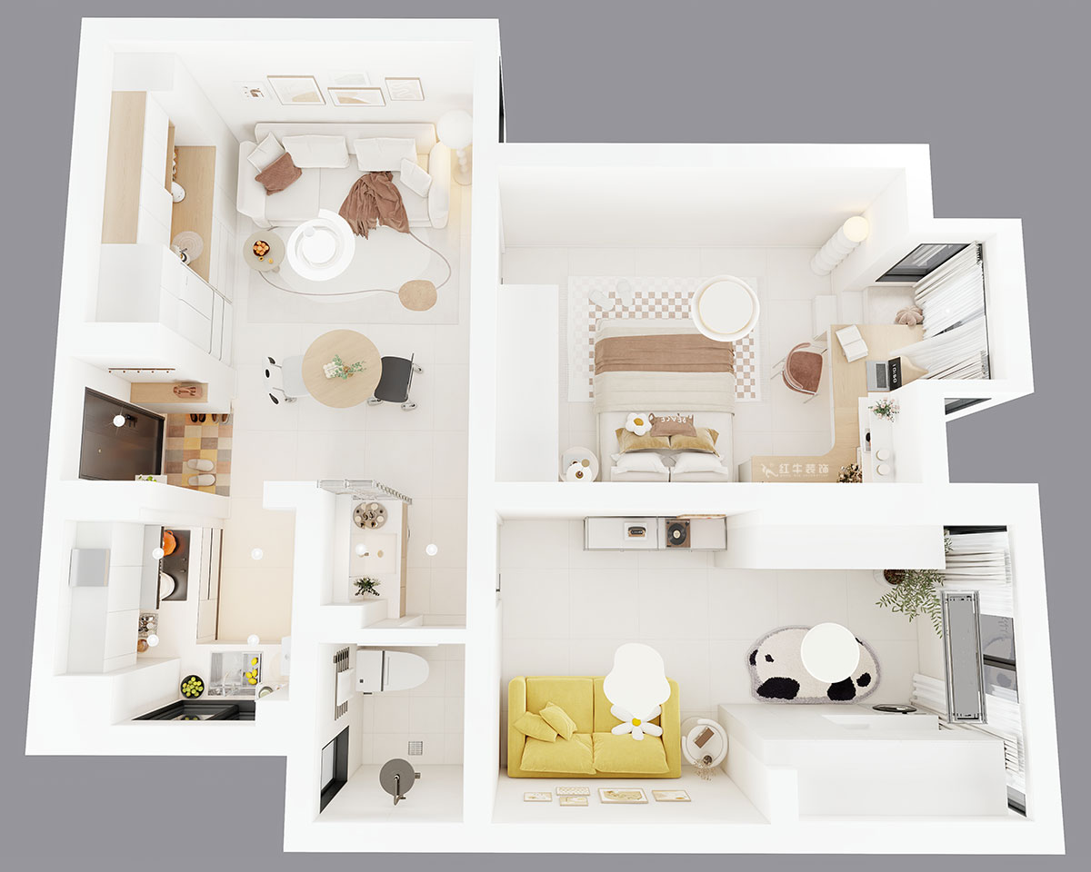 朱明琪|燕江新城山水苑10-2-1007-68㎡-簡約風(fēng)格|2室1廳1衛(wèi)|老房裝修|定制家|全包8萬|00_04鳥瞰圖