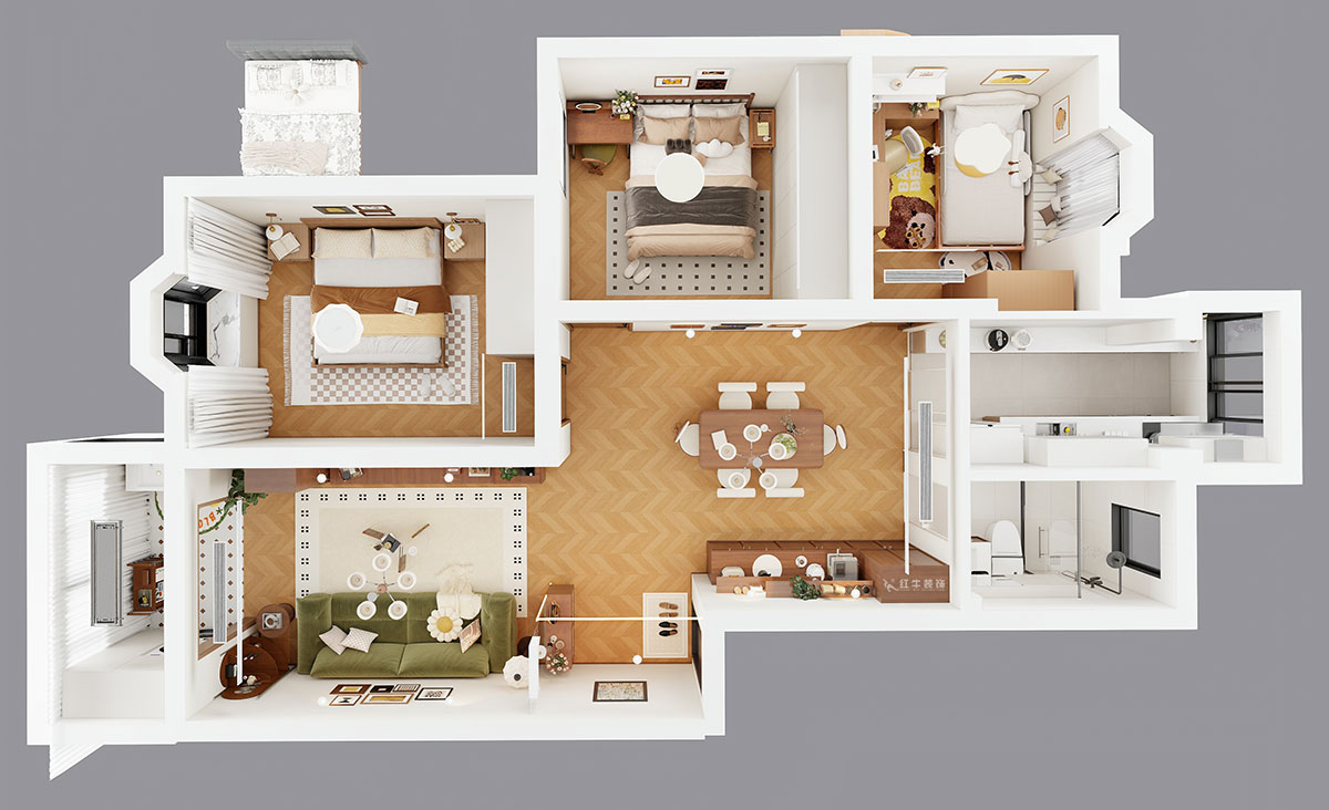 朱彥|林業(yè)大學(xué)一村2-204-90㎡-現(xiàn)代簡(jiǎn)約風(fēng)格|3室2廳1衛(wèi)|老房改造|定制家|全包12萬|00_04鳥瞰圖