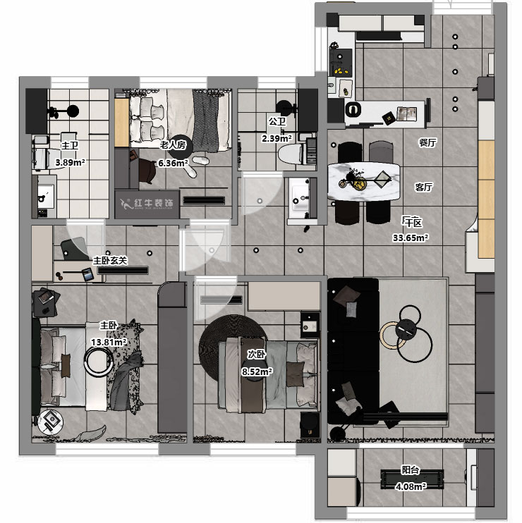 蔣?。\繡公館6-508-88㎡-現代簡約風格｜3室2廳2衛(wèi)1廚1陽臺｜新房裝修｜定制家｜全包12萬｜00_03平面彩圖