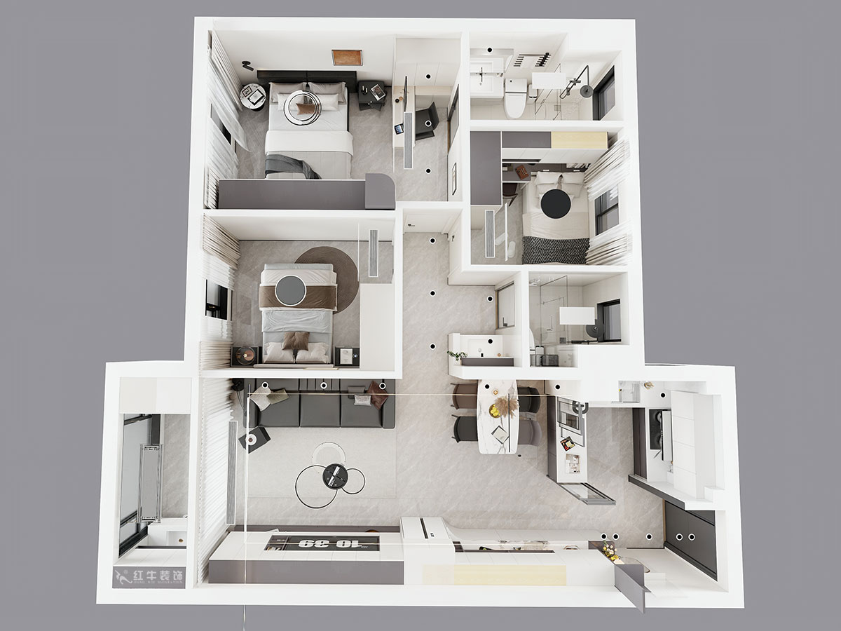 蔣琛｜錦繡公館6-508-88㎡-現代簡約風格｜3室2廳2衛(wèi)1廚1陽臺｜新房裝修｜定制家｜全包12萬｜00_04鳥瞰圖