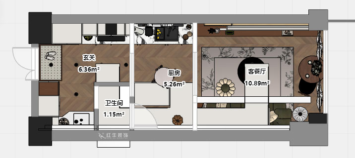 朱明琪｜毅達(dá)中心4-1710-35㎡挑高-中古風(fēng)｜2室1廳1衛(wèi)｜老房裝修｜定制家｜全包9萬(wàn)｜00_03平面彩圖1