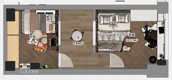 朱明琪｜毅達(dá)中心4-1710-35㎡挑高-中古風(fēng)｜2室1廳1衛(wèi)｜老房裝修｜定制家｜全包9萬(wàn)｜00_04平面彩圖2