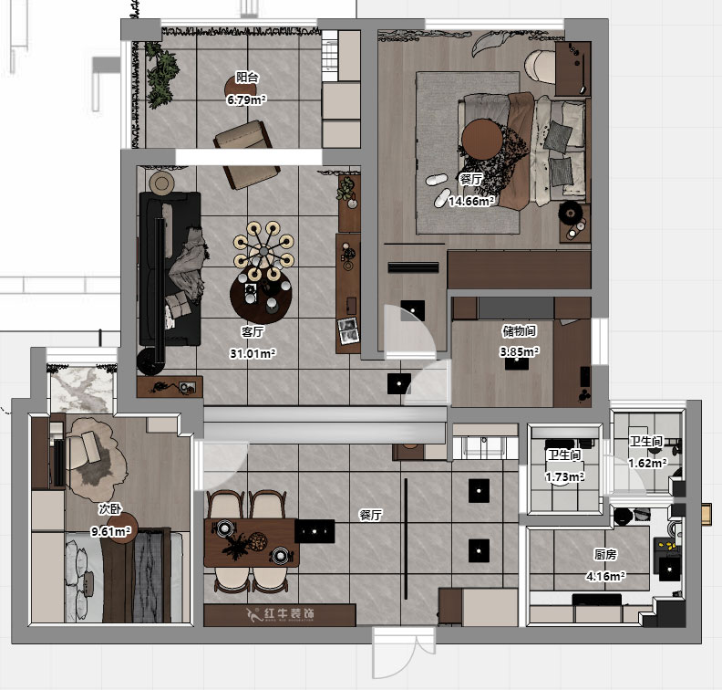 孟憲濤｜雅居樂花園23-2-2502-88㎡-簡(jiǎn)約中古風(fēng)格｜3室2廳2衛(wèi)｜老房裝修｜定制家｜全包12萬(wàn)｜00_03平面彩圖