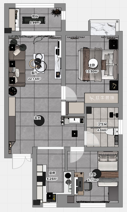 孟憲濤｜紫境東苑5-1206-71㎡-現(xiàn)代簡(jiǎn)約風(fēng)格｜2室1廳1衛(wèi)｜新房裝修｜定制家｜全包10萬(wàn)｜00_03平面彩圖